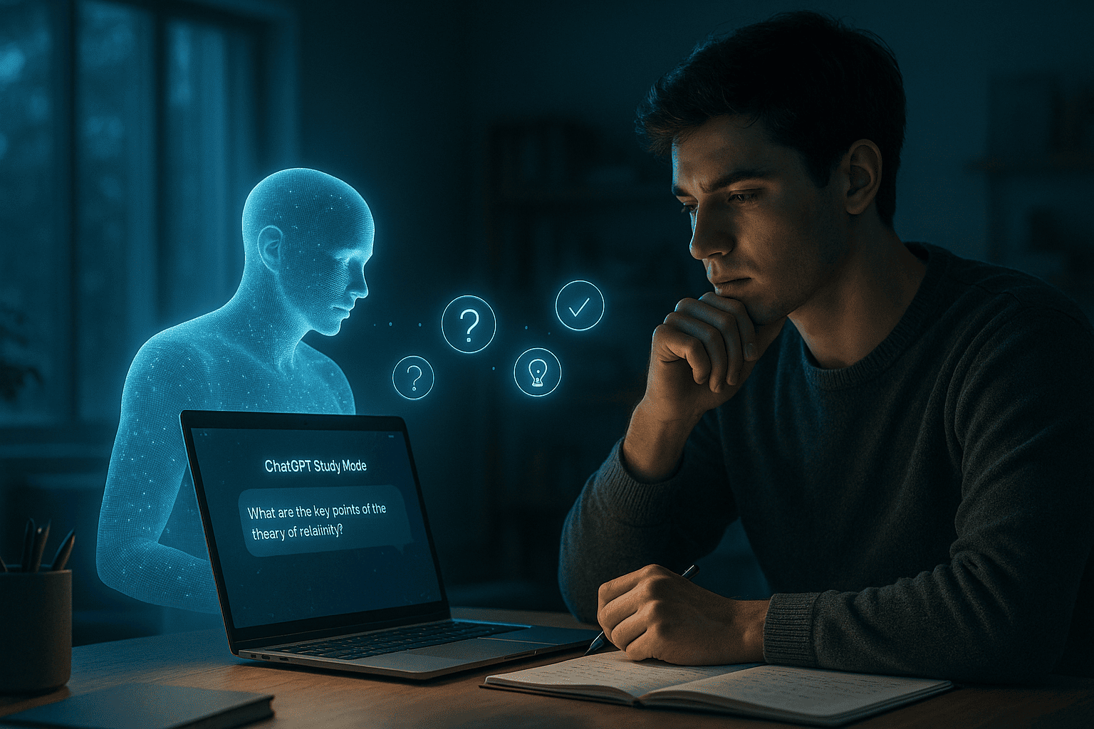 Ilustração explicando o funcionamento do modo de estudo do ChatGPT.